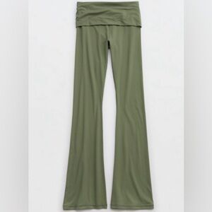 Olive Green Flared Pants OFFLINE by Aerie Real Me Xtra fold over bootcut legging